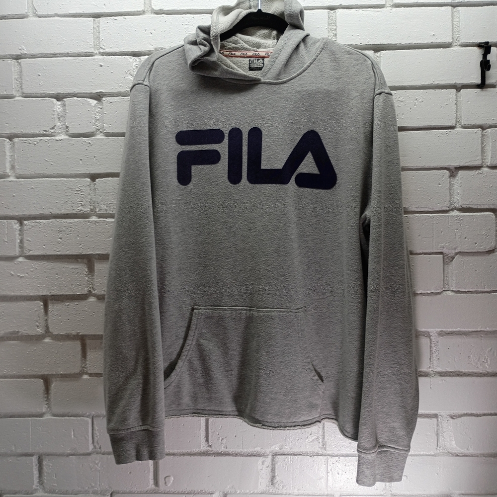 Fila Men's XL Pullover Gray Hoodie w/ Logo In Navy Blue